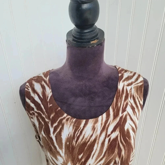 Talbots Women's Brown White Print Knit Stretch Sleeveless Shirt Top Sweater Sz L - Picture 5 of 10